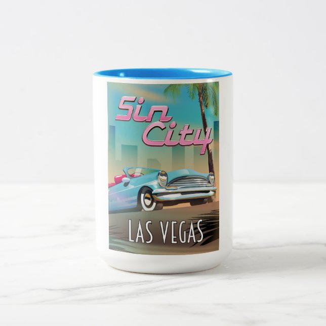 Caneca De Café Em Dois Tons cartaz de viagem da cidade do pecado Las Vegas (Centro)