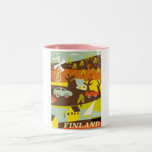 Caneca De Café Em Dois Tons cartaz de viagem da Finlândia modernista de meados