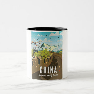 Caneca De Café Em Dois Tons Cartaz de viagem da Grande Muralha da China