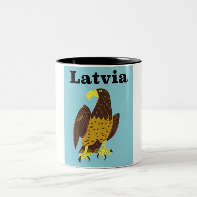 Caneca De Café Em Dois Tons Cartaz de viagem da Letônia. (Centro)