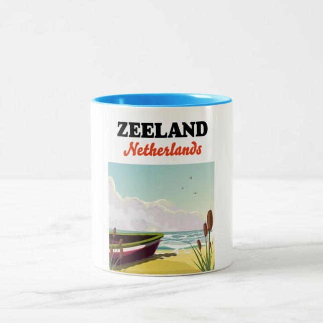 Caneca De Café Em Dois Tons cartaz de viagem da praia da Zelândia Holanda (Centro)