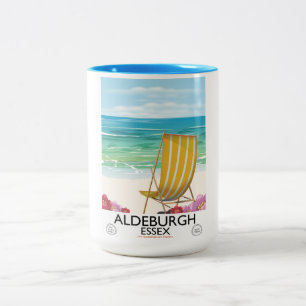 Caneca De Café Em Dois Tons cartaz de viagem da praia de Aldeburgh Essex