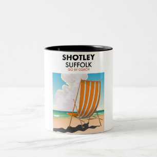 Caneca De Café Em Dois Tons Cartaz de viagem da praia de Shotley Suffolk