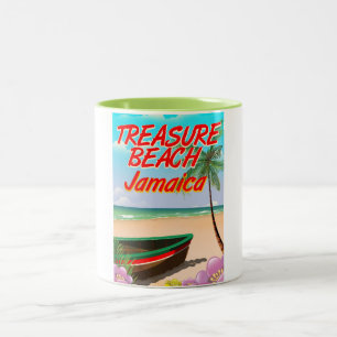 Caneca De Café Em Dois Tons Cartaz de viagem da praia Treasure, Jamaica