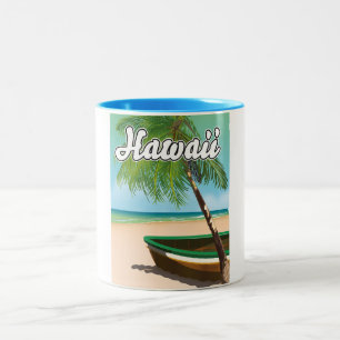 Caneca De Café Em Dois Tons Cartaz de viagem da Praia Tropical do Havaí