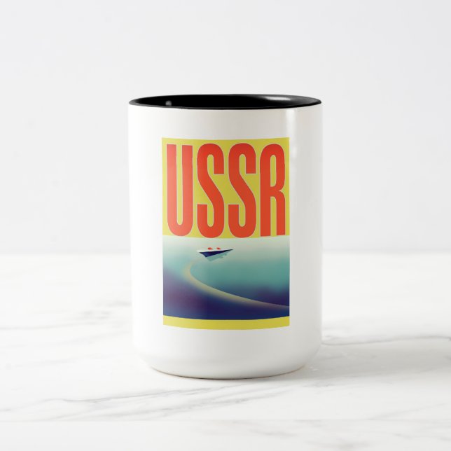 Caneca De Café Em Dois Tons Cartaz de viagem da URSS Soviética (Centro)