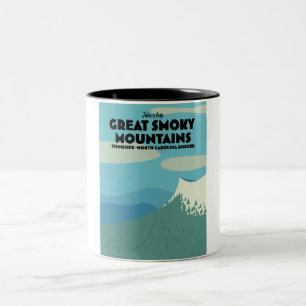 Caneca De Café Em Dois Tons Cartaz de viagem das Grandes Montanhas Fumosas.