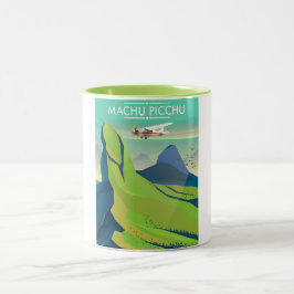 Caneca De Café Em Dois Tons cartaz de viagem de avião para machu picchu