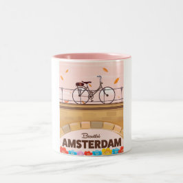 Caneca De Café Em Dois Tons Cartaz de viagem de bicicleta de Amsterdã lindo.