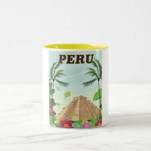 Caneca De Café Em Dois Tons Cartaz de viagem de desenho animado vintage do Per