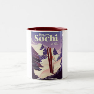 Caneca De Café Em Dois Tons Cartaz de viagem de esqui Sochi Rússia