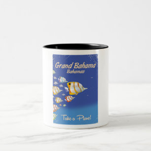 Caneca De Café Em Dois Tons Cartaz de viagem de peixes tropicais vintage das B