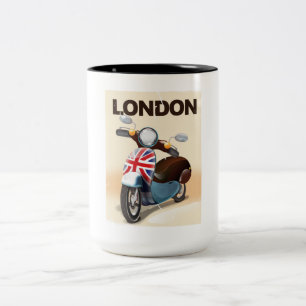 Caneca De Café Em Dois Tons Cartaz de viagem de scooter vintage Londres com a 