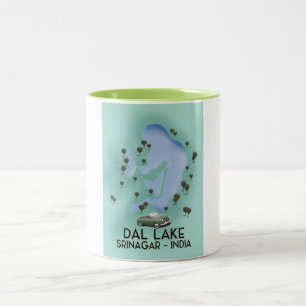 Caneca De Café Em Dois Tons Cartaz de viagem do Lago Dal, Srinagar, Índia Mapa