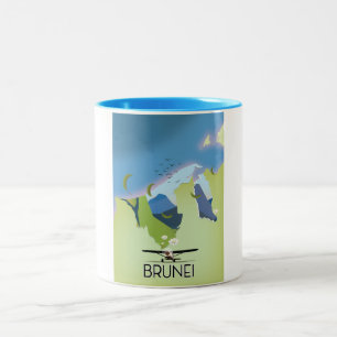 Caneca De Café Em Dois Tons Cartaz de viagem do mapa de Brunei