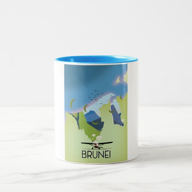 Caneca De Café Em Dois Tons Cartaz de viagem do mapa de Brunei (Centro)