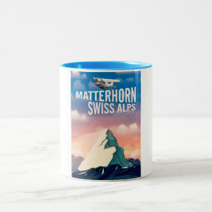 Caneca De Café Em Dois Tons cartaz de viagem dos Alpes Suíços Matterhorn