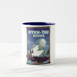 Caneca De Café Em Dois Tons Cartaz de viagem Dykh-Tau Rússia.