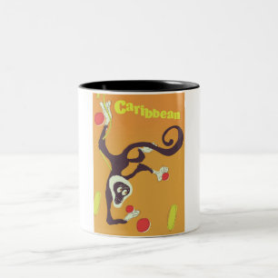 Caneca De Café Em Dois Tons Cartaz de viagem estilo vintage do macaco caribenh