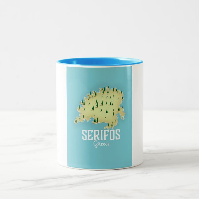 Caneca De Café Em Dois Tons Cartaz de viagem ilustrado do mapa grego de Serifo (Centro)