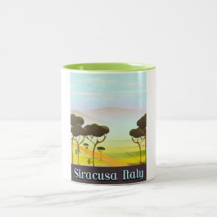 Caneca De Café Em Dois Tons Cartaz de viagem paisagem Siracusa Itália.