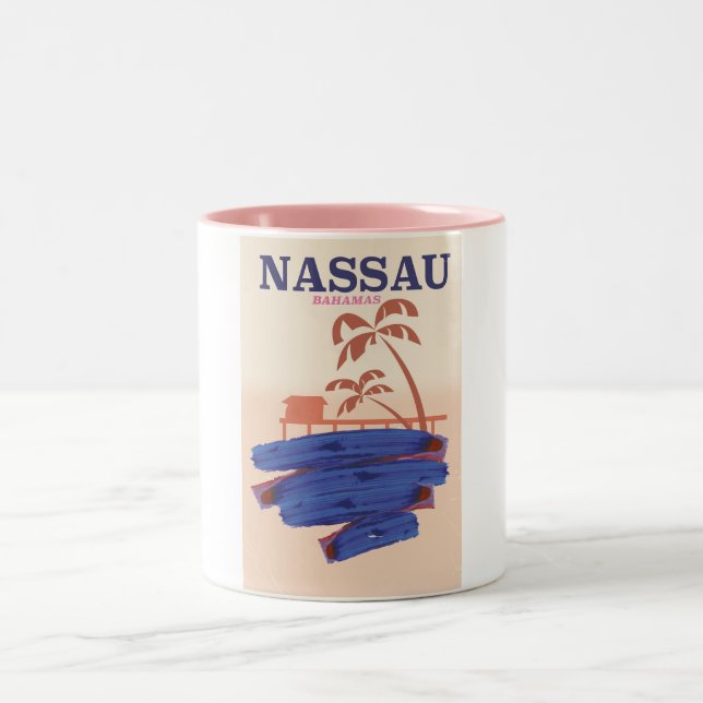 Caneca De Café Em Dois Tons Cartaz de viagem para Nassau Bahamas praia (Centro)