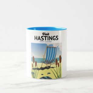 Caneca De Café Em Dois Tons cartaz de viagem praia Hastings East Sussex