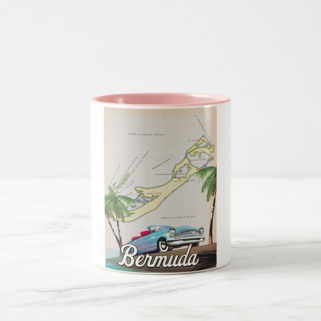 Caneca De Café Em Dois Tons Cartaz de viagem vintage das Bermudas (Centro)