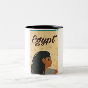 Caneca De Café Em Dois Tons Cartaz de viagem vintage de hieróglifos do Egito