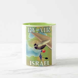 Caneca De Café Em Dois Tons Cartaz de viagem vintage de Israel de avião