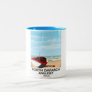Caneca De Café Em Dois Tons Cartaz de viagem vintage de Porth Dafarch, Anglese