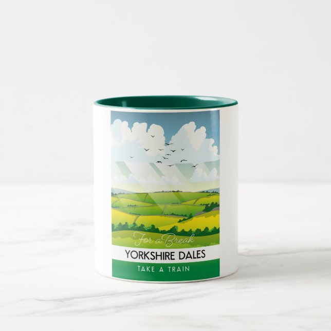Caneca De Café Em Dois Tons Cartaz de viagem Yorkshire Dales. (Centro)