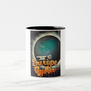 Caneca De Café Em Dois Tons Cartaz de voo antigo Europe By Air