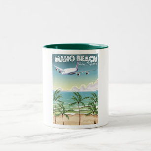 Caneca De Café Em Dois Tons Cartaz do avião da Praia de Maho Saint Martin