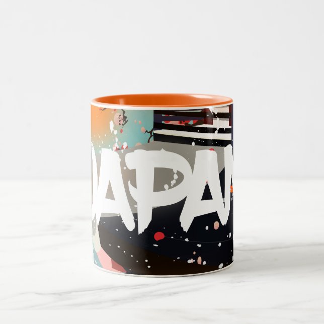 Caneca De Café Em Dois Tons Cartaz do edifício Japão pôr do sol (Centro)