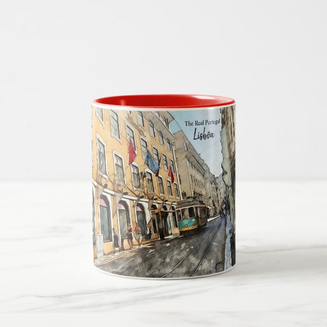 Caneca De Café Em Dois Tons Cartaz do Tram em Lisboa (Centro)