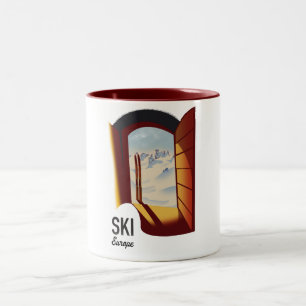 Caneca De Café Em Dois Tons Cartaz esportivo estilo retrô de esqui na Europa