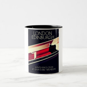 Caneca De Café Em Dois Tons Cartaz estilo vintage Locomotiva Londres Edimburgo