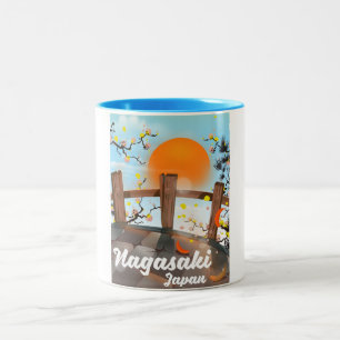 Caneca De Café Em Dois Tons Cartaz japonês de flores de Nagasaki.