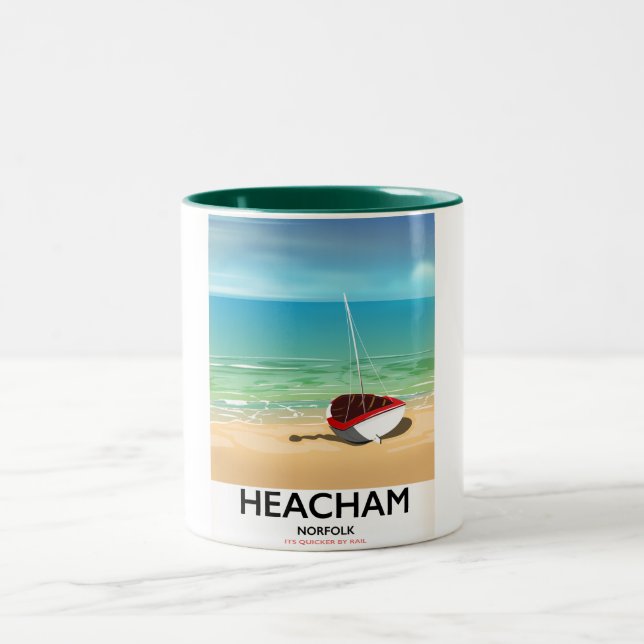 Caneca De Café Em Dois Tons Cartaz vintage da costa de Heacham Norfolk (Centro)