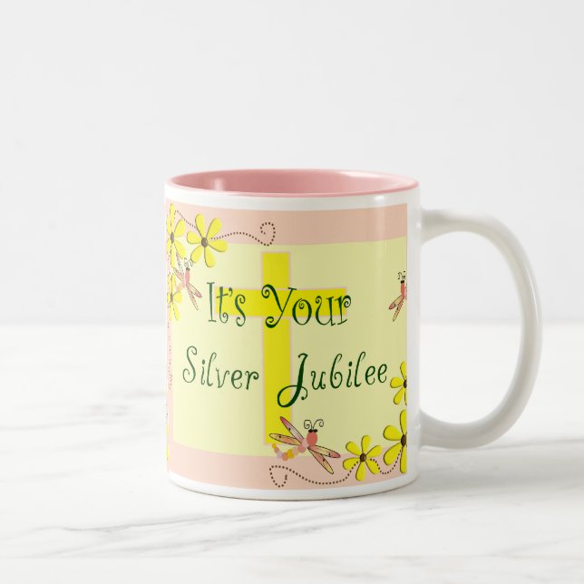 Caneca De Café Em Dois Tons Cartões católicos do jubileu de prata da freira, (Direita)