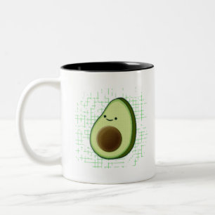 Caneca De Café Em Dois Tons Cartoon Bonito Avocado Em Fundo Distante