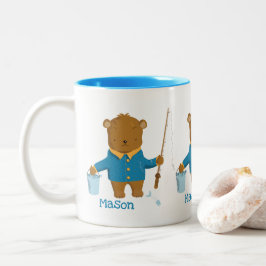 Caneca De Café Em Dois Tons Cartoon Bonito Pescar Urso Castanho Miúdo