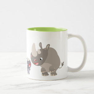 Caneca De Café Em Dois Tons Cartoon bonito Rino grande e bebê Rino
