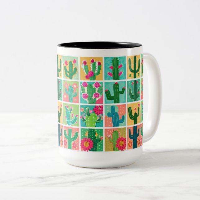 Caneca De Café Em Dois Tons Cartoon Cactus Mugs (Frente Esquerda)