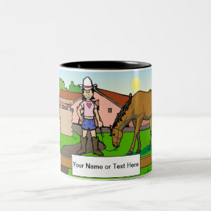 Caneca De Café Em Dois Tons Cartoon Cowgirl por PrintedPerfection.com