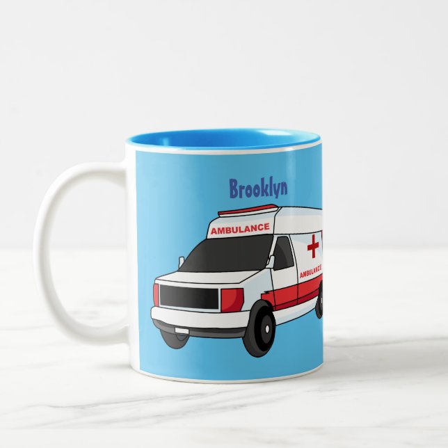 Caneca De Café Em Dois Tons Cartoon de ambulância vermelha (Esquerda)