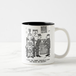 Caneca De Café Em Dois Tons Cartoon de cadeira elétrica defeituoso - Engraça