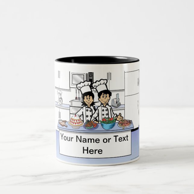 Caneca De Café Em Dois Tons Cartoon de Casal de Chef Personalizado (Centro)