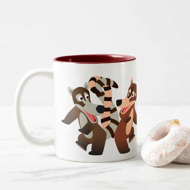 Caneca De Café Em Dois Tons Cartoon de Dança Cóta Coatimundis (Com Donut)